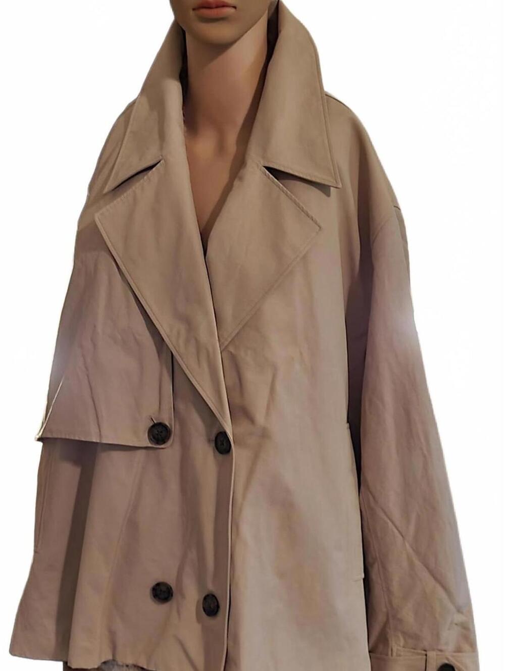The DROP Plus Size XXL Women's Beige Crop Double Breasted Trench Coat Jacket Top